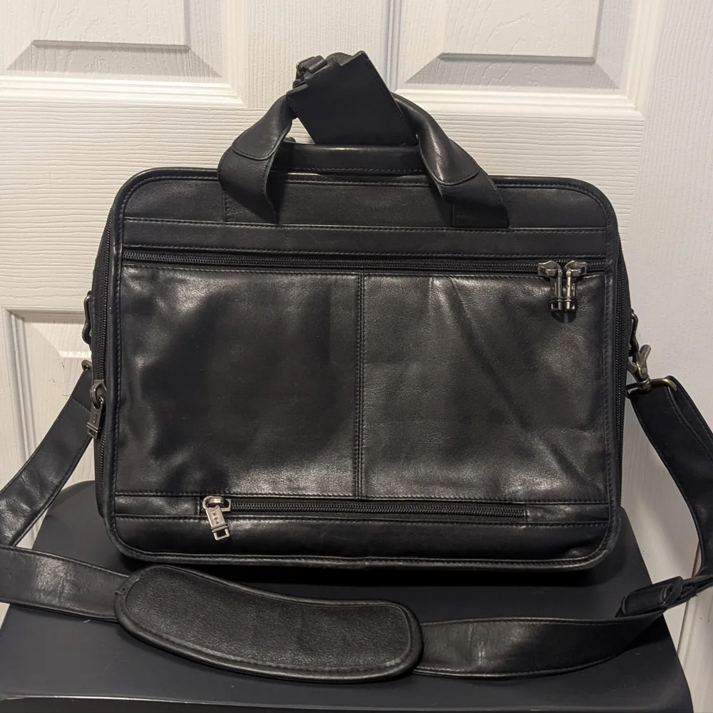 Tumi 96021D4 Alpha Black Leather Expandable Laptop Briefcase Business Bag